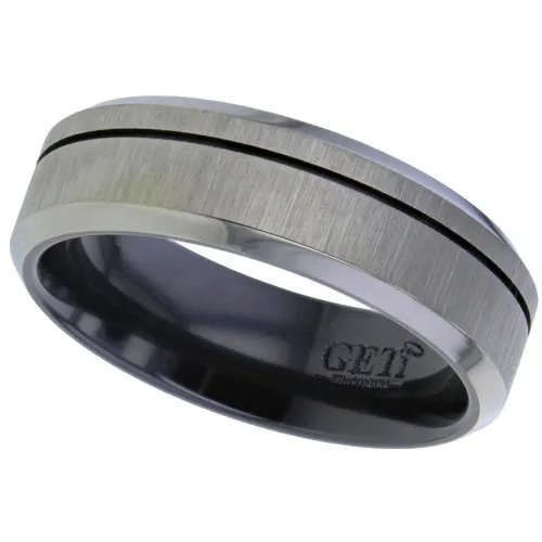 Mens Zirconium Wedding Rings - Flat Chamfered Profile Ring with One Groove
